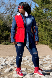 Traffic Jam 011202 - Custom Design red/denim* (NOW $165.00)