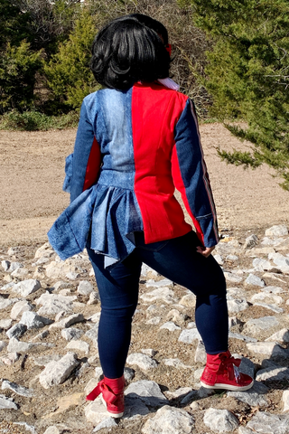 Traffic Jam 011202 - Custom Design red/denim* (NOW $165.00)