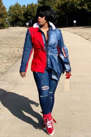 Traffic Jam 011202 - Custom Design red/denim* (NOW $165.00)